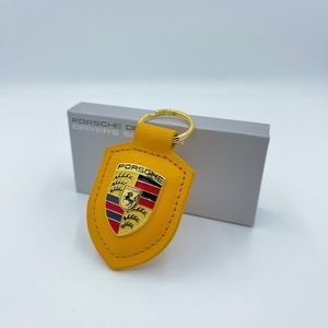 PORSCHE Yellow leather KeyFob Keyring Keychain new with box